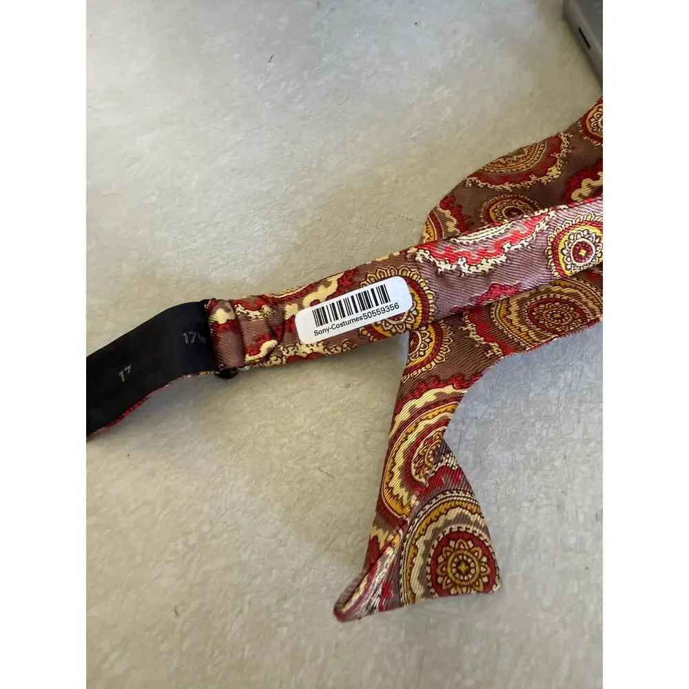 Vintage Brown Paisley Silk Bow Tie Adjustable